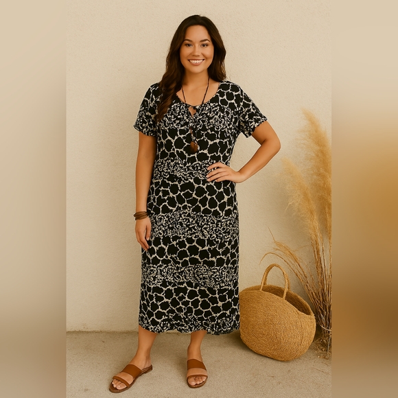 🌿Mlle Gabrielle Womens Black/White Animal Leopard Cheetah Print Dress 2x - Picture 7 of 9